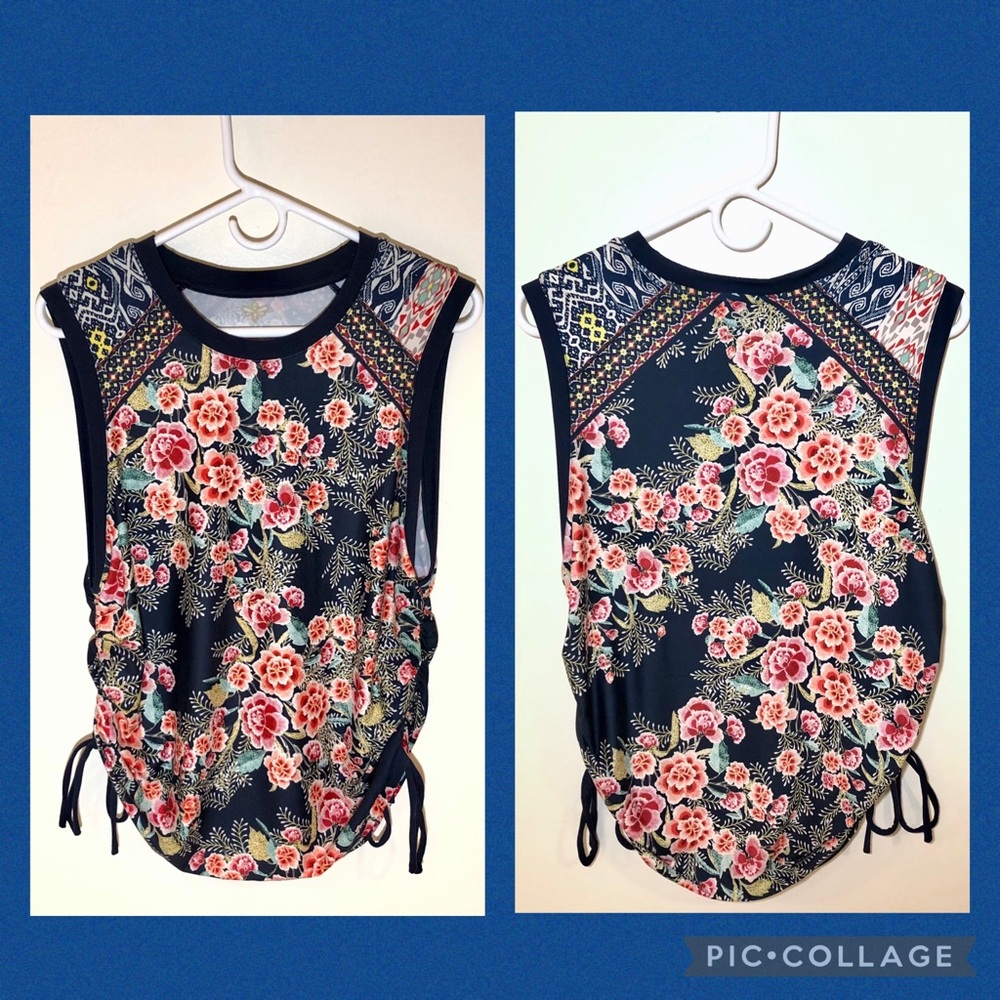 Johnny Was Active Aztec Flower Ruched Muscle Tank - Picture 2 of 12